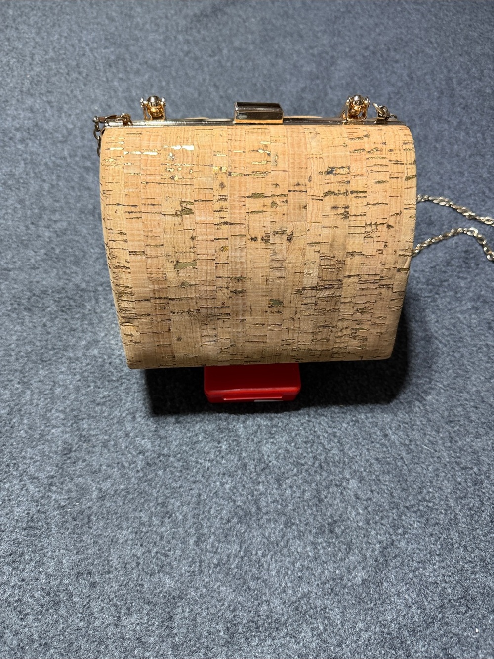 Cork Box Clutch Purse Gold Frame Chain Strap Evening Bag